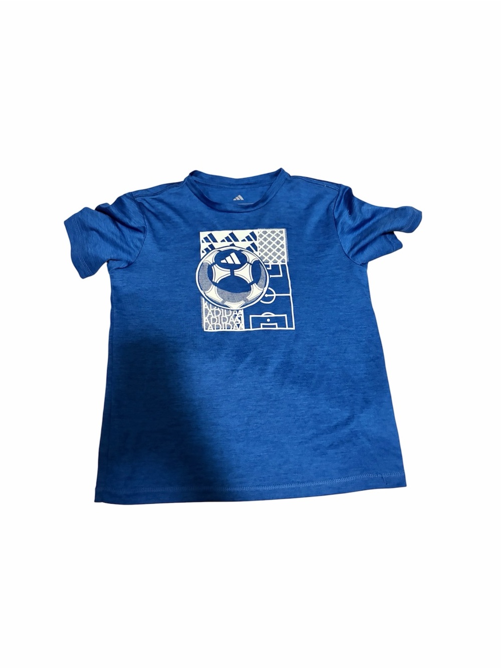 5/$30 🎈 Adidas Boys Royal Blue Heather Soccer Graphic Athletic Tee size 7